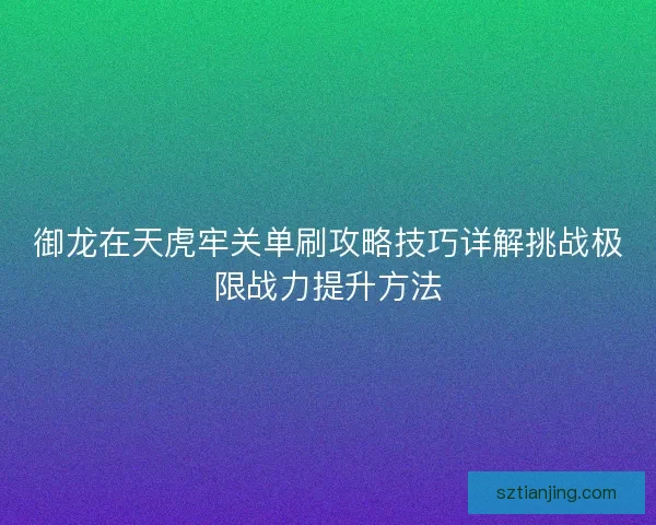 御龙在天虎牢关单刷攻略技巧详解挑战极限战力提升方法